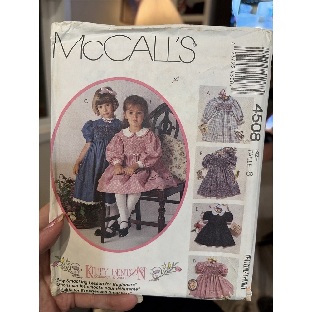 Vintage 1988 McCalls 4508 Girls Smocking Dress Pattern Size 8 Kitty Benton UC